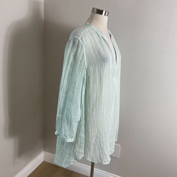 Eileen Fisher Womens Medium Mandarin Collar Tunic Top Organic Linen Aurora - Picture 6 of 15